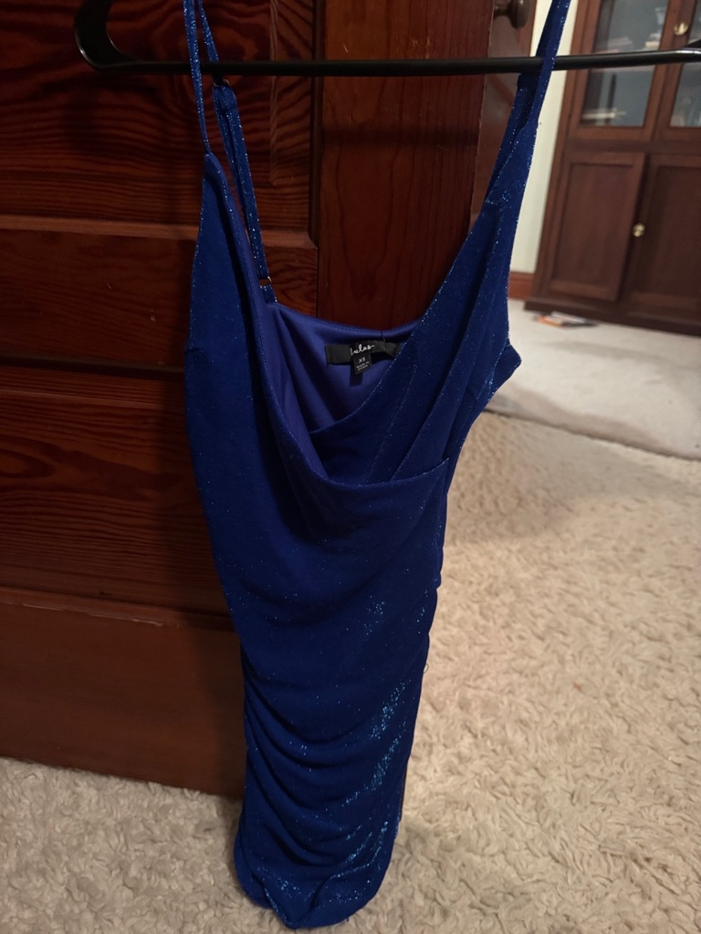 Lulu's Royal Blue Sparkle Cowl Neck Mini Dress